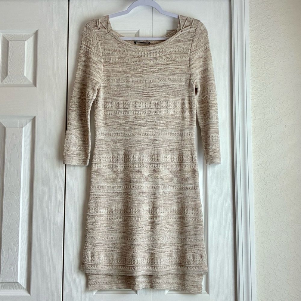 White House Black Market Women’s XS Sweater Dress Beige Knee Length